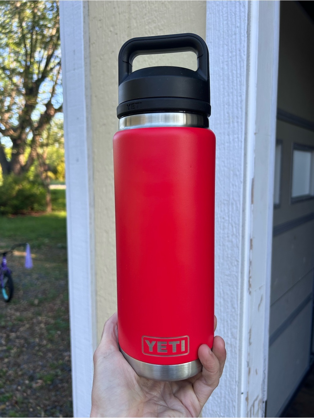 Yeti Rambler Bottle in Vibrant Red with Black Lid